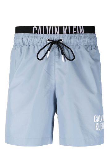 Calvin Klein double-waistband logo-print swim shorts - Blau