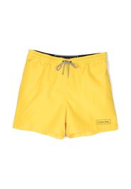 Calvin Klein logo-waistband swim shorts - Gelb