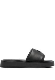 Calvin Klein logo-plaque leather slides - Schwarz