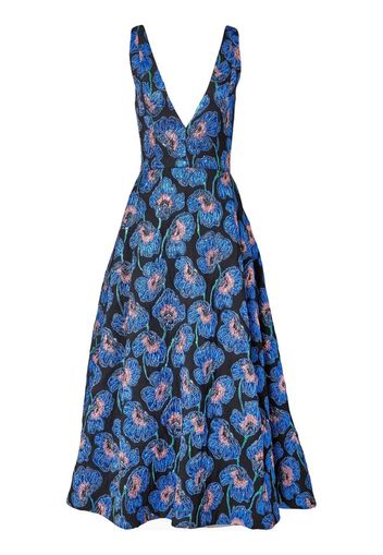 Carolina Herrera floral-embroidery midi-dress - Blau