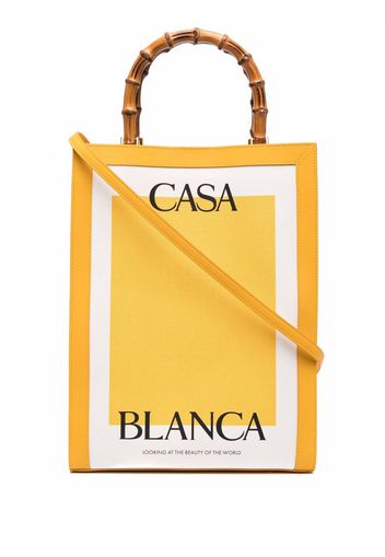 Casablanca logo-print bamboo-handle tote bag - Gelb