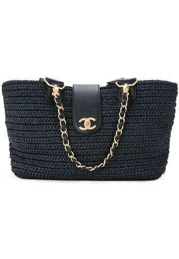 CHANEL Pre-Owned Handtasche mit Logo-Schild - Schwarz