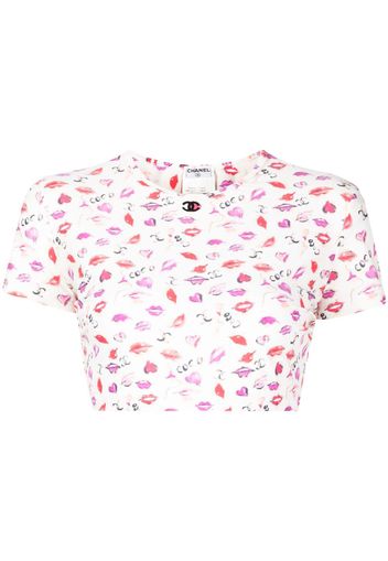 CHANEL Pre-Owned 1995 Cropped-Top mit Lippenstift-Print - Weiß