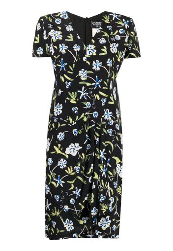 CHANEL Pre-Owned 1997 floral-print draped silk dress - Schwarz