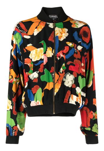 CHANEL Pre-Owned 1990-2000s Bomberjacke mit Blumen-Print - Schwarz