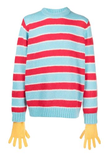 Charles Jeffrey Loverboy glove-sleeves waffle-knit striped jumper - Blau