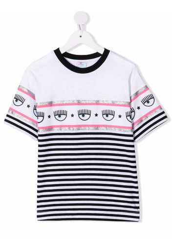 Chiara Ferragni Kids Gestreiftes T-Shirt - Weiß