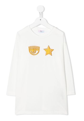 Chiara Ferragni Kids Langarmshirt mit Logo-Stickerei - Weiß