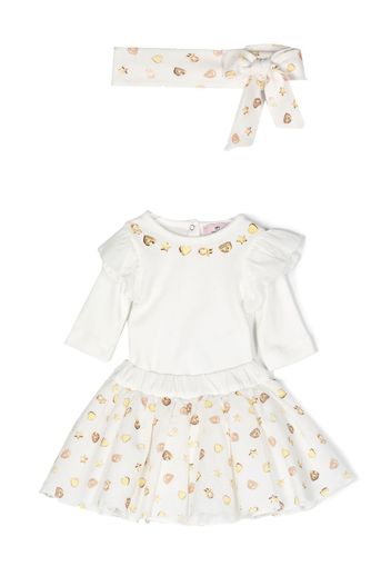 Chiara Ferragni Kids Eyelike-print skirt set - Weiß