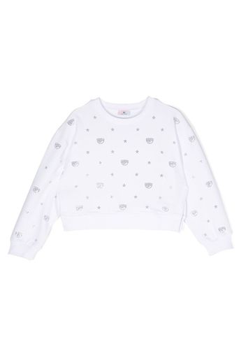 Chiara Ferragni Kids rhinestone cotton sweatshirt - Weiß