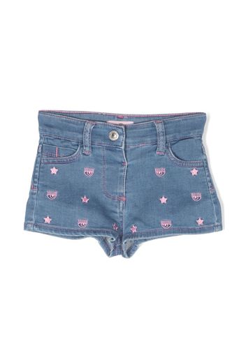 Chiara Ferragni Kids embroidered-logo denim shorts - Blau