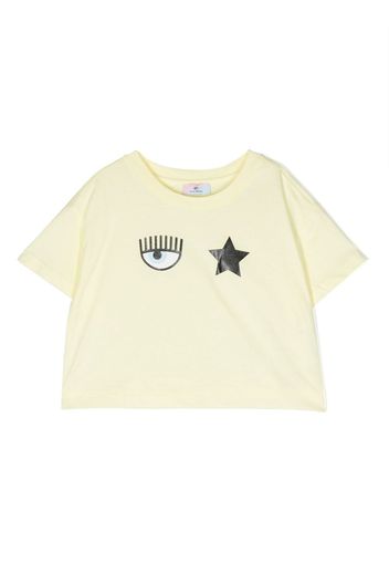 Chiara Ferragni Kids Eyelike-print cotton T-shirt - Gelb