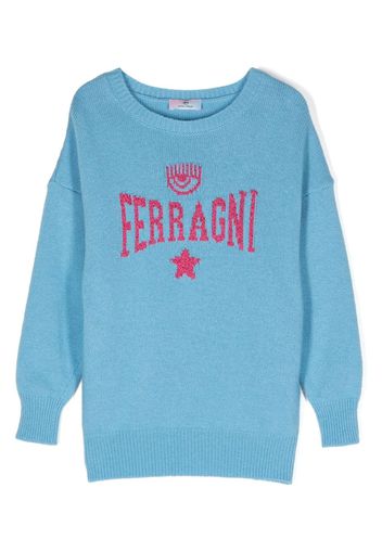 Chiara Ferragni Kids Sweatshirt mit Intarsien-Logo - Blau