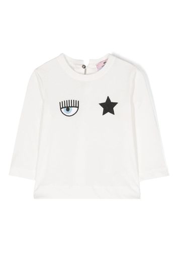 Chiara Ferragni Kids Eyelike long-sleeve cotton T-shirt - Weiß