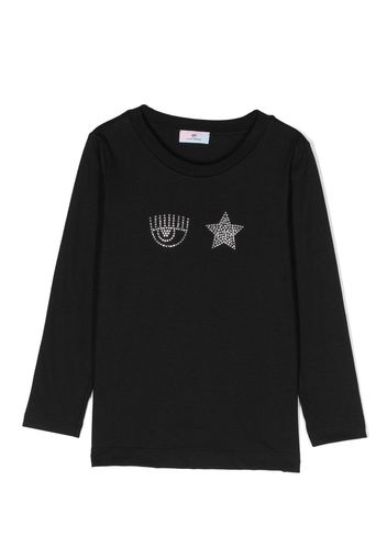 Chiara Ferragni Kids crystal-embellished logo cotton T-shirt - Schwarz