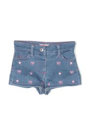 Chiara Ferragni Kids embroidered-logo denim shorts - Blau