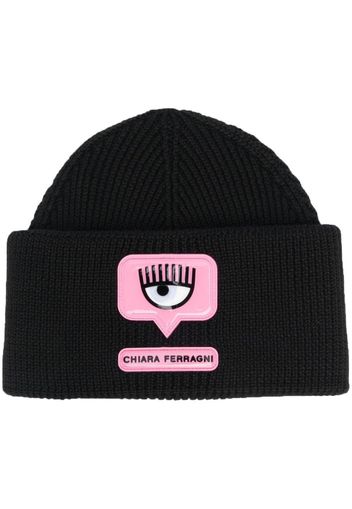 Chiara Ferragni Lana logo-patch wool beanie - Schwarz