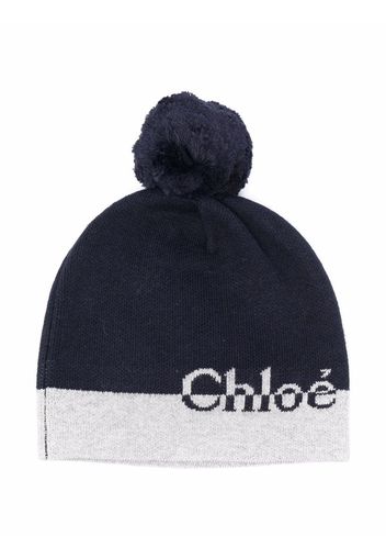 Chloé Kids Intarsien-Mütze mit Logo - Blau