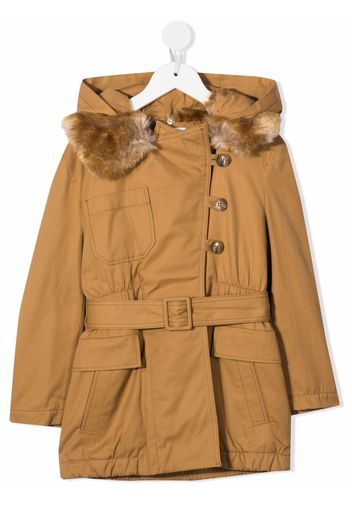 Chloé Kids Kapuzenparka mit Faux-Fur-Besatz - Braun