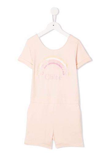 Chloé Kids Playsuit mit Logo-Print - Nude