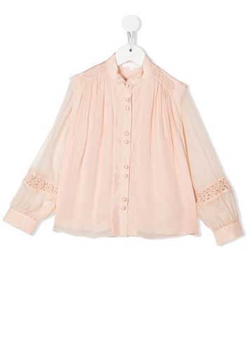 Chloé Kids embroidered pleat-detail blouse - Rosa