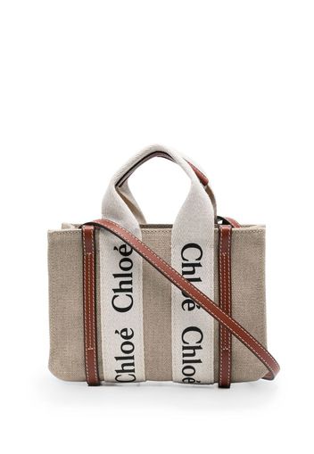 Chloé Woody linen tote bag - Nude