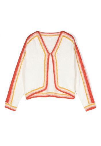 Chloé Kids Cardigan mit gestreiften Häkelborten - Weiß