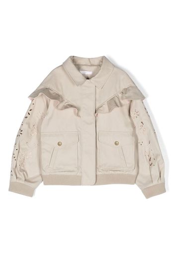 Chloé Kids Wasserabweisende Jacke mit Lochstickerei - Nude