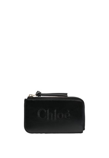 Chloé logo-embroidered zipped purse - Schwarz