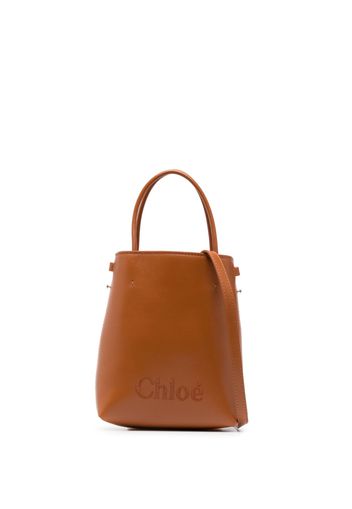 Chloé Sense embroidered-logo leather mini bag - Braun