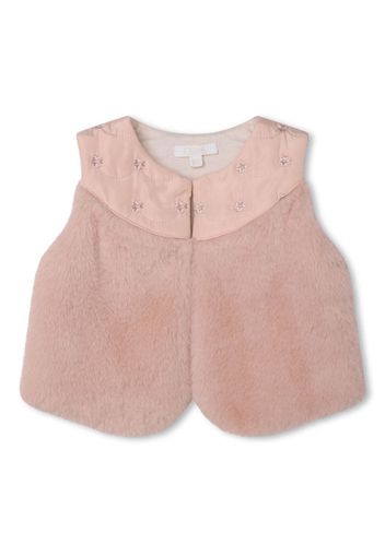 Chloé Kids Faux-Fur-Weste mit Blumenstickerei - Rosa