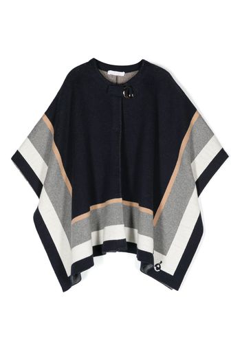 Chloé Kids stripe-detail asymmetric poncho - Blau