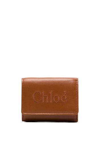 Chloé Sense logo-embroidered leather wallet - Braun