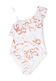 Chloé Kids asymmetric ribbon-print ruffled swimsuit - Weiß