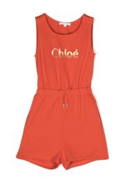 Chloé Kids logo-print cotton playsuit - Orange