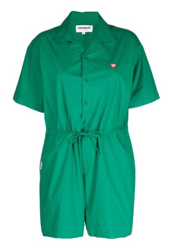 CHOCOOLATE logo-patch ruched buttoned playsuit - GRC