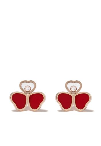 Chopard 18kt 'Happy Hearts' Rotgoldohrringe mit Diamant und rotem Stein - Rosa