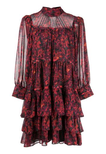Cinq A Sept Gestuftes Kleid mit Blumen-Print - Rot