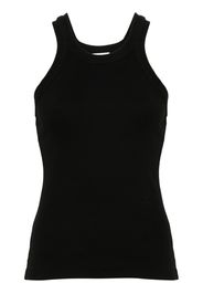 Closed logo-embroidered ribbed tank top - Schwarz