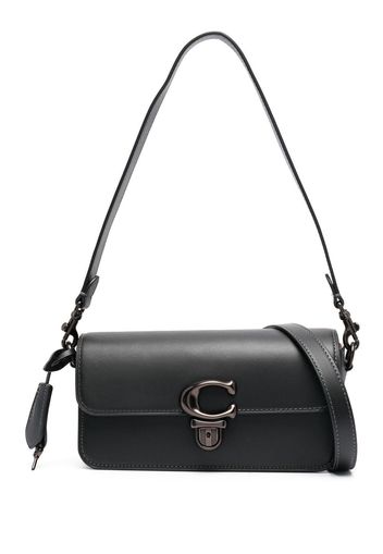 Coach logo-plaque leather tote bag - Schwarz