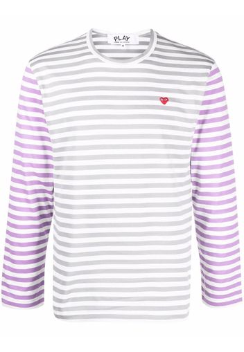 Comme Des Garçons Play Gestreiftes T-Shirt mit Logo - Grau