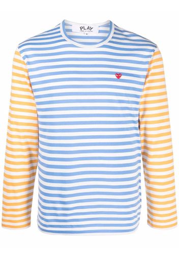 Comme Des Garçons Play Gestreiftes T-Shirt mit Logo - Blau