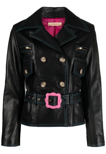 CORMIO double-breasted belted leather jacket - Schwarz