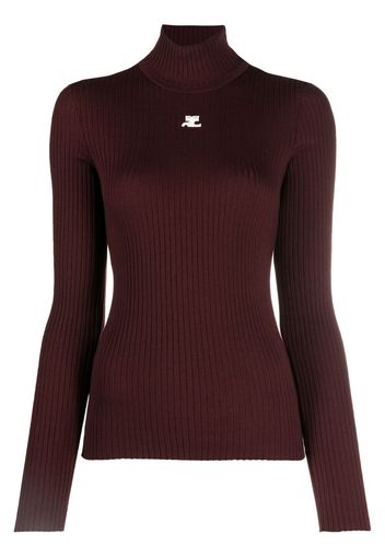 Courrèges Gerippter Pullover mit Logo - Rot