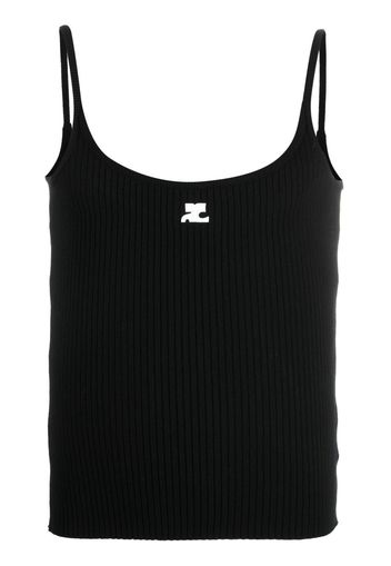 Courrèges logo-patch ribbed tank top - Schwarz