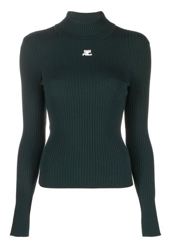 Courrèges logo-patch ribbed-knit jumper - Grün