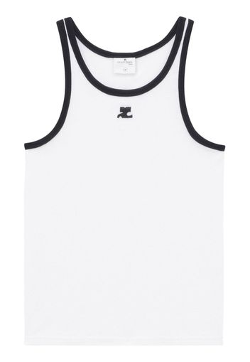 Courrèges logo-embroidered round-neck tank top - Weiß