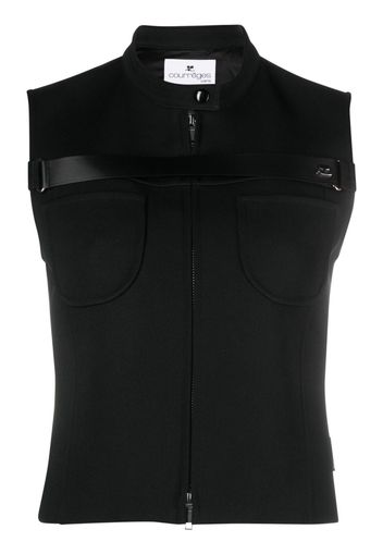 Courrèges strap-detail twill gilet - Schwarz