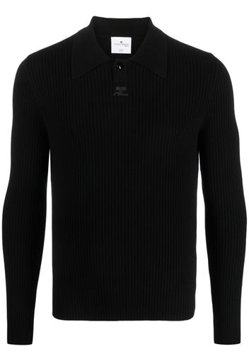 Courrèges logo-patch ribbed polo shirt - Schwarz