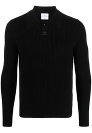 Courrèges logo-patch ribbed polo shirt - Schwarz